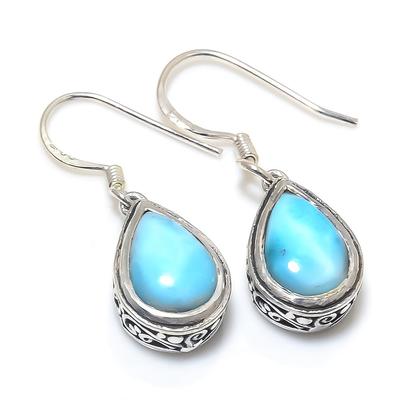 Natural Republic Larimar Gemstone 925 Solid Sterling Silver Gift Earring 1" p0Y06