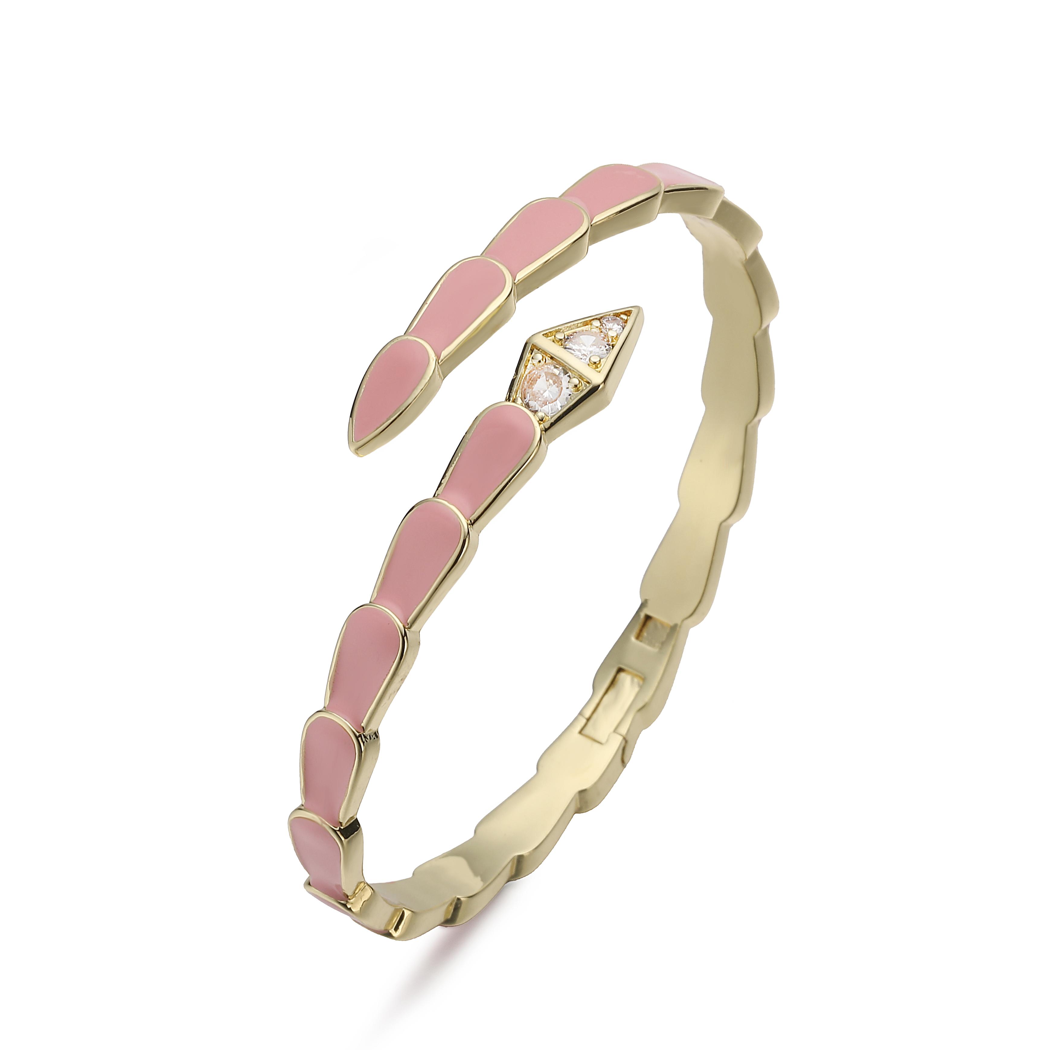 

HECHENG,Glazed Serpentine CZ Zircon Enamel Open Bangle Exquisite Minimalist Ladies Banquet Vintage Jewellery 1 Piece 60mm