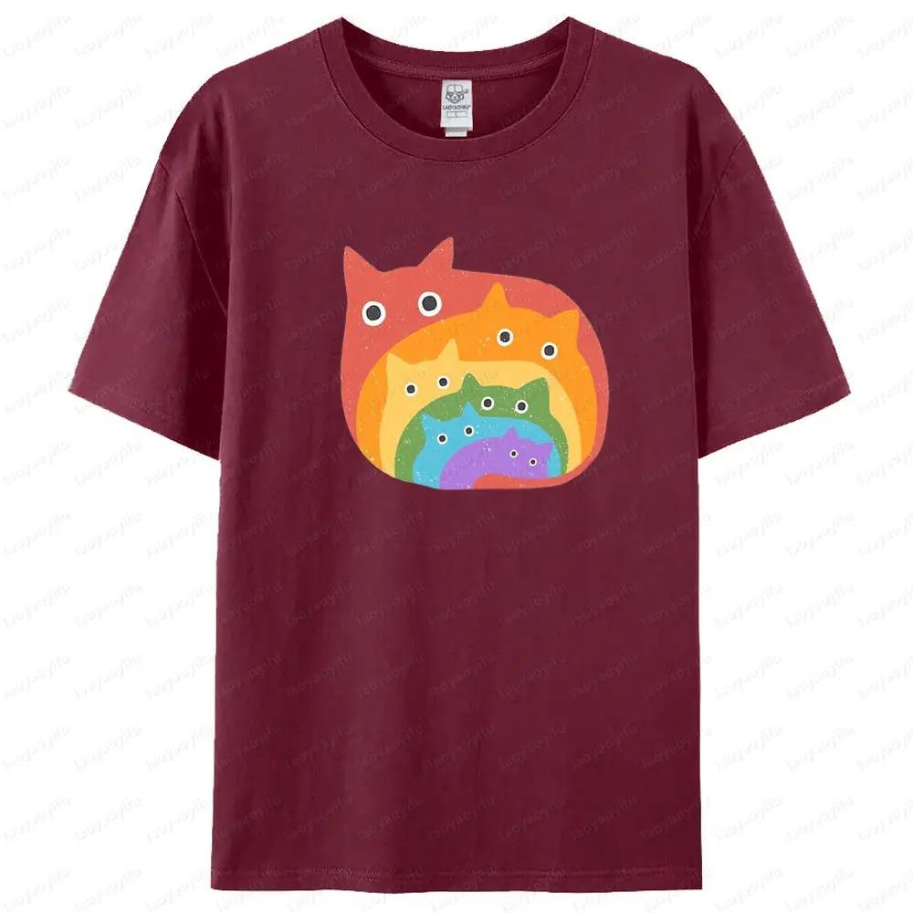 Rainbow Lgbt Cats T Shirt Gay Pride Month Unisex Tee Tops Men Women Universal Casual Summer Round Neck Cotton Short Sleeve