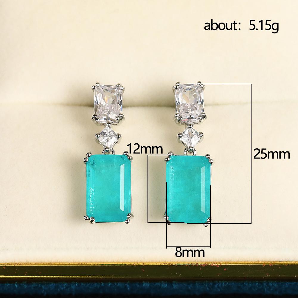 Cao Shi Geometric Square Zircon & Paraiba Sapphire Earrings