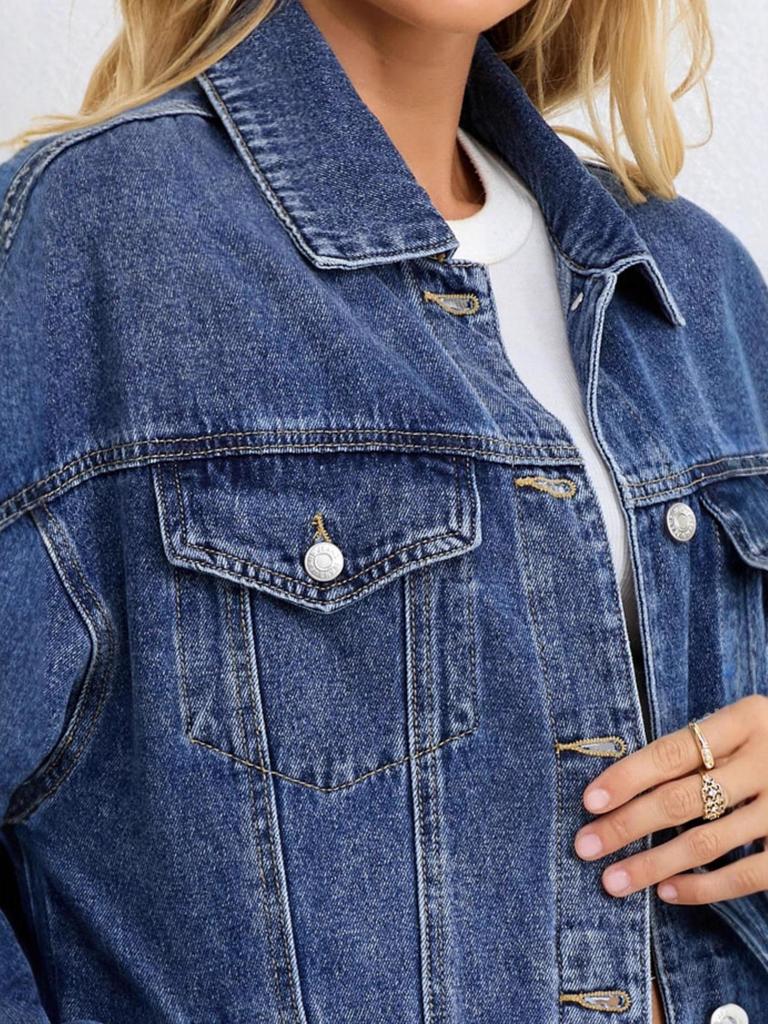 Fashionable Women's Oversized Loose Denim Trucker Jacket
