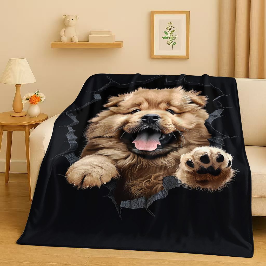 2026 New Breaking Wall 3D Illusion Dog Puppy Flannel Blanket,Ultra Soft Warm Plush Throw for Home Bedroom Bed Sofa Cover Gift
