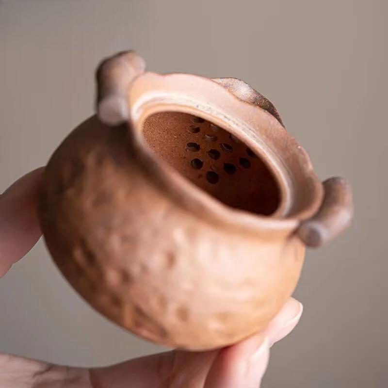 Handmade Rough Old Rock Mud  Teapot Boutique Small Size Pot Tea Maker Kettle with Ball Hole Chinese Tea for Tea Ornaments Gifts