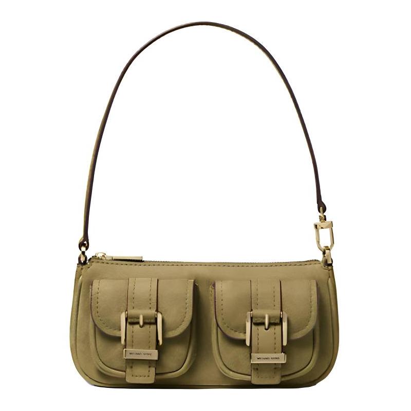 MICHAEL KORS Zoe metal hardware multi-pocket design suede armpit shoulder bag small size women s pistachio color золотой