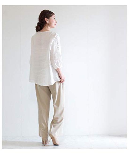 Sawa la mode Botanical Leaf Embroidered Linen White á Top, Women's, mode-6296 F,