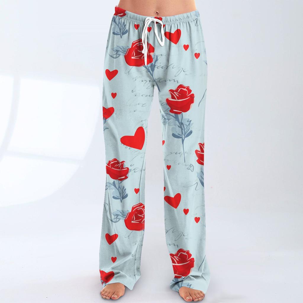 Damen Pyjamahose Nachtwäsche Lässige Hose mit Kordelzug und elastischer Taille Bequeme gerade lockere Yogahose