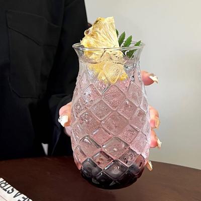 Vaso de Vidrio con Relieve de Piña, Vaso Tumbler de 480 ml para Zumos y Bebidas Frías, Vaso para Café y Agua con Gas para Barra de Casa, Regalo Vintage para Mujeres