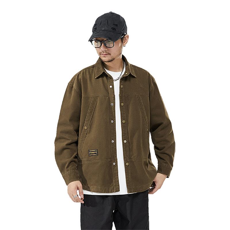 Heavy Cotton Tooling Denim Jacket Men'S High-End Texture Thick Long-Sleeved American Retro Casual Shirt Jacket