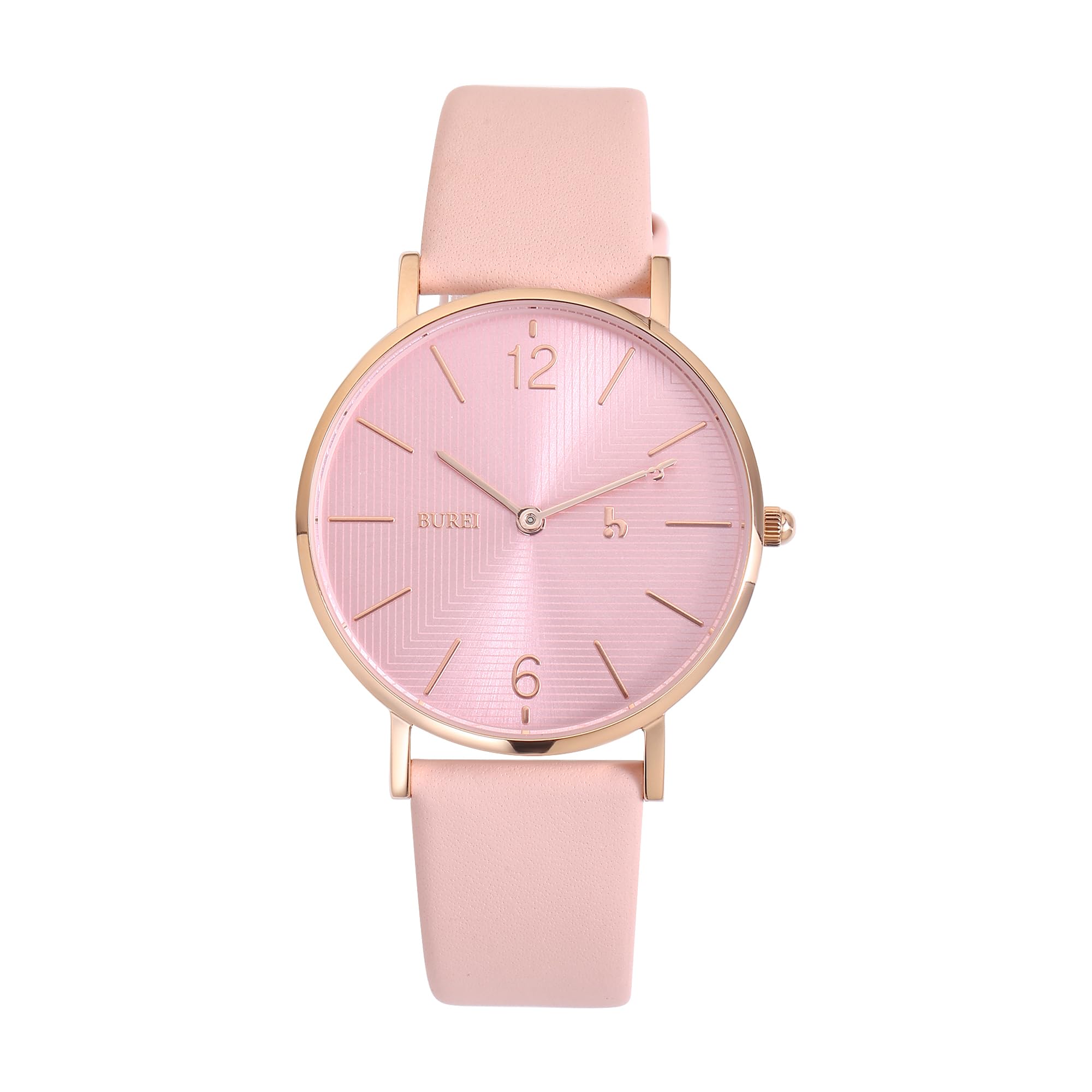 BUREI Analog Quartz Rose Pink Leather Perfect for Commuting and School Women s Watch, Gold, Waterproof, Band, Stylish, Casual, Popular, Slim,