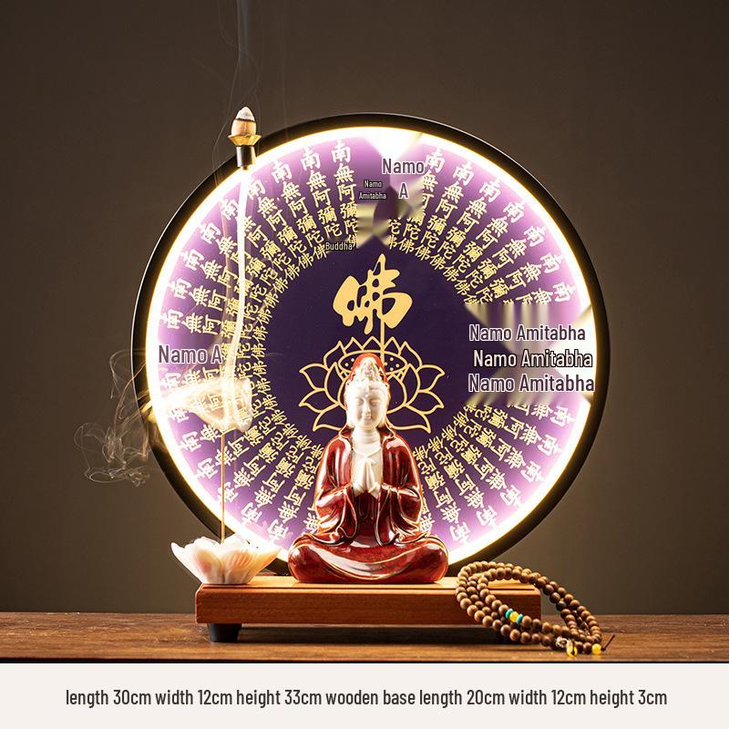 Ceramic Seated Guanyin On Lotus with Light Ring and Anjali Mudra for Home Decor