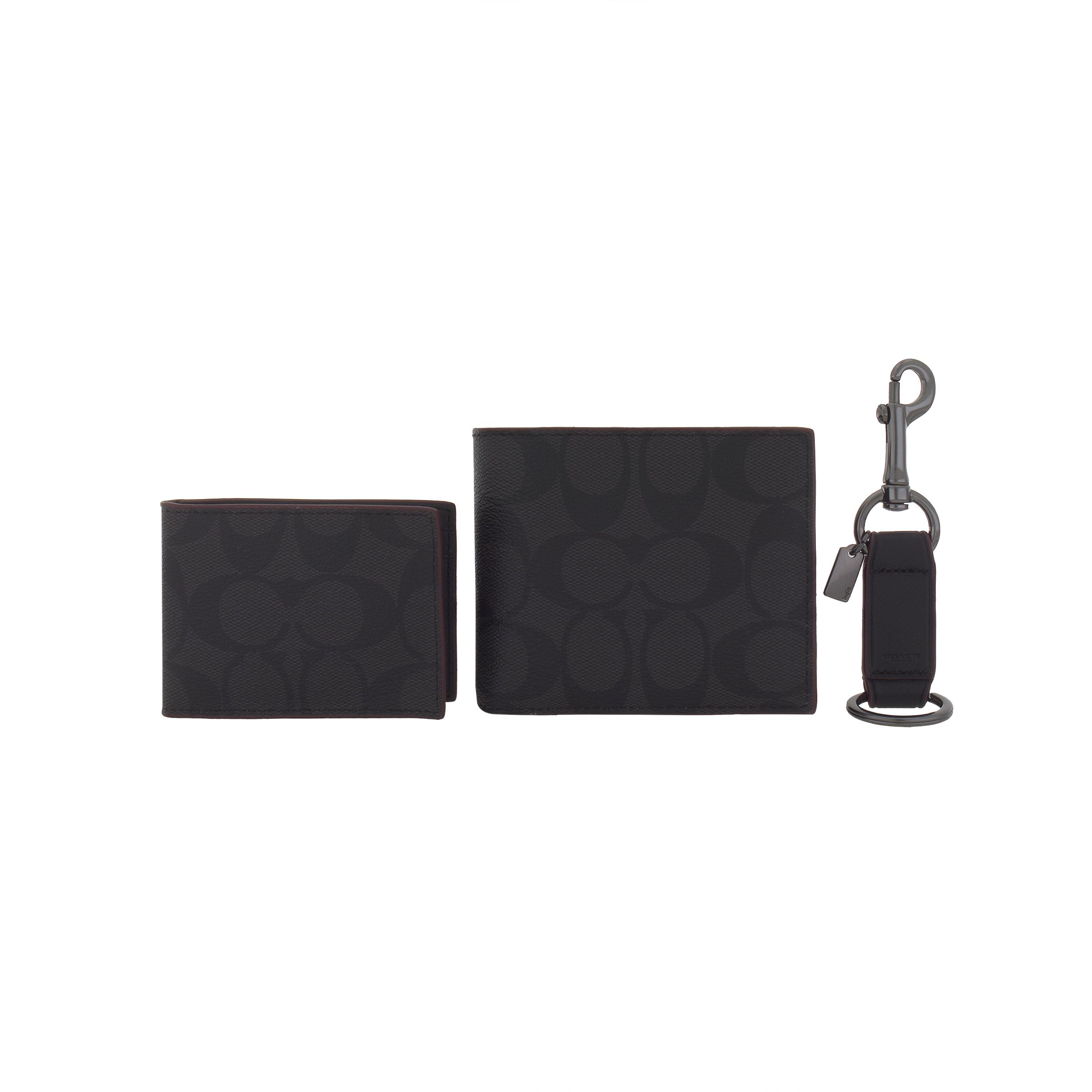 

Coach 3 In 1 Wallet With Pull-Out Logo Gift Box Men Wallets Black 41346-N3A Basic Set (Bag)