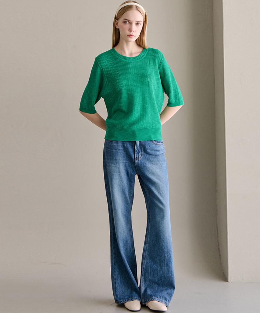 LUSIDA Sheer Round Short Sleeve Knit_4 Colors