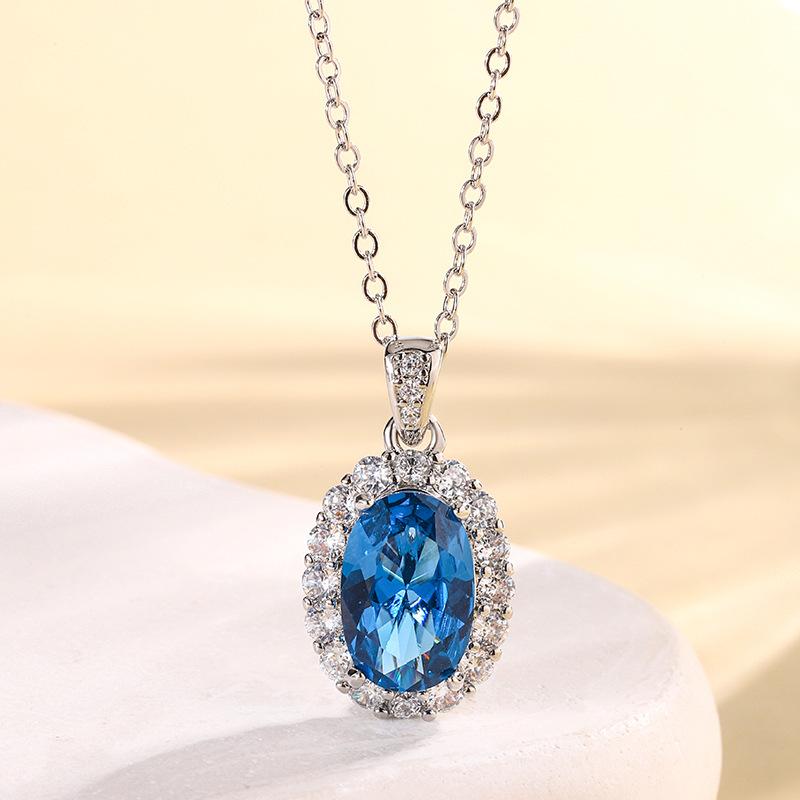 Jewelry Copper Bottom Gold-Plated Simulation Blue Spinel Red Corundum Set Female Main Stone 8 * 12