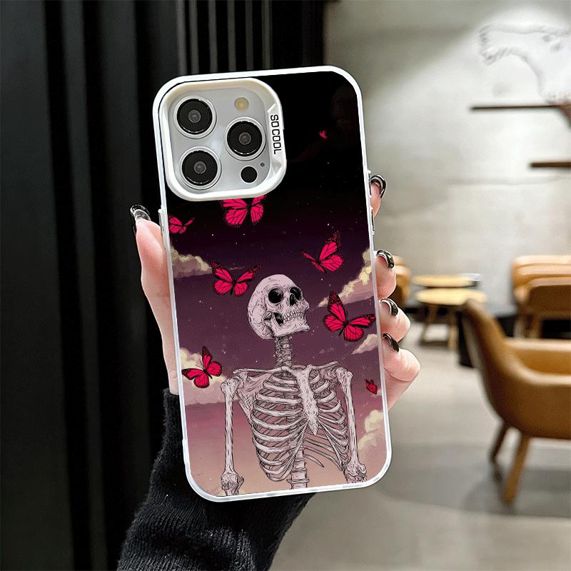 Floral Skull Flower Skeleton Soft Phone Case for iPhone 15 16 17 Pro Max 17Air 16E 14 Plus 13 12 Mini Shockproof Cover Back Shel