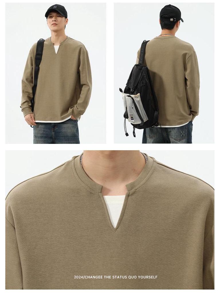 Men's American Two-Piece Style Long-Sleeve V-Neck Hoodie, Retro Casual Loose Fit, Autumn 2025 Trend