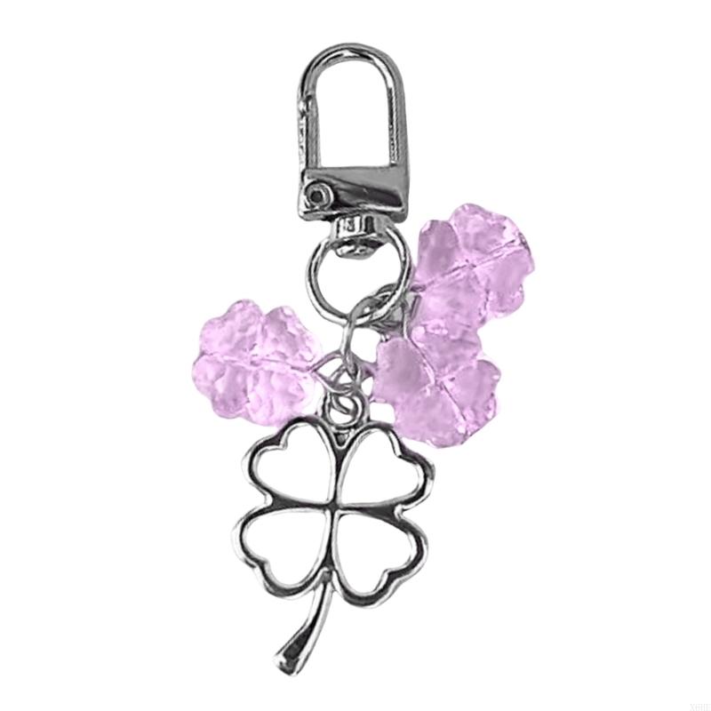 Lucky Four Leaf Clover Keyring Metal Pendant Glass Crystal Beaded Keychain Women's Handbag Lucky Pendant Fashion Gift Jewelry