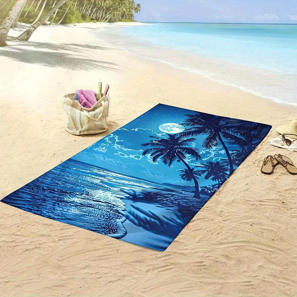 Palm Tree Moon Ocean Night Print Beach Towel Polyester Soft Quick Dry Large Bath Towel Summer Swimming Pool Surfing Blanket