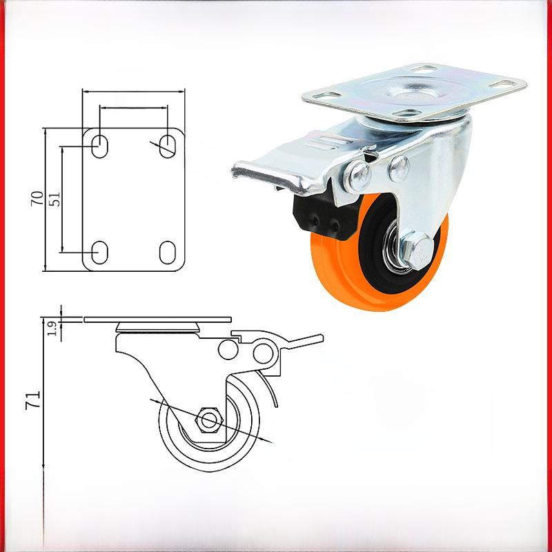 Kraftigt 3-5 tums universellt nylonhjul för vagn med broms