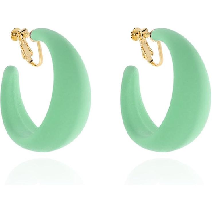 Chunky Clip On Hoop Earrings for Women Detachable Wide Statement Earring Non Pierced 80s 90s Fashion Accessories Vintage Neon Party Jewelry Outfit