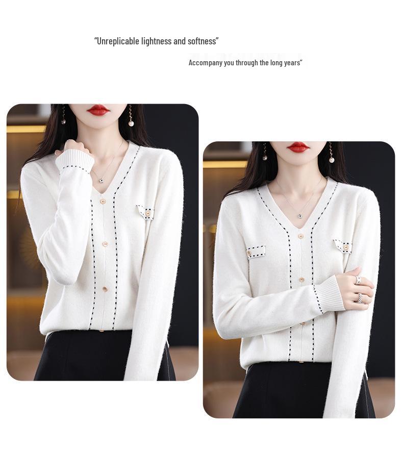 2023 Korean Style Versatile V-neck Loose Fit Cashmere Wool Sweater - 100% Pure Wool Knit