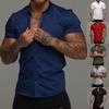 Camicia da Uomo a Maniche Corte in Tinta Unita con Colletto a Revers - Vestibilità Muscolosa