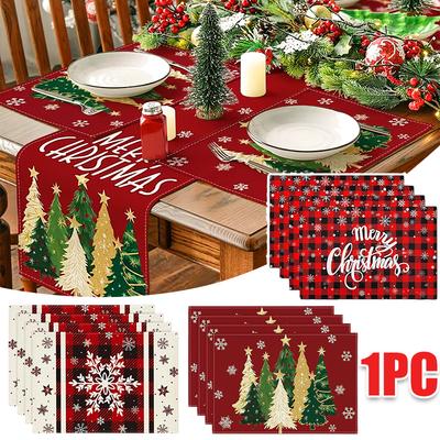 1 ks Obdélníkové Kuchyňské Červené Párty Vánoční Prostírání Sváteční Potisk Moderní Domácí Použití Podložky na Stůl Jídelní Lněné Slavnostní 3 Styly