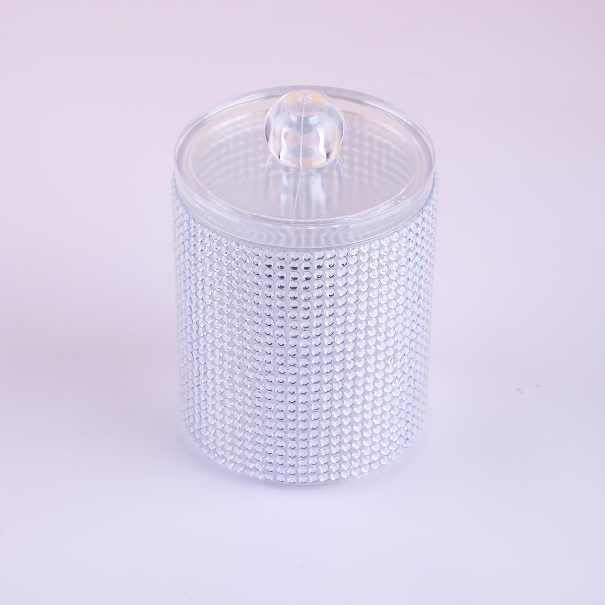 

1PC Dustproof Transparent Cover Cotton Swab Holder | Shiny Rhinestone Bathroom Jar | Cotton Swab Makeup Remover, Dental Floss, Small Item Storage Tank белый