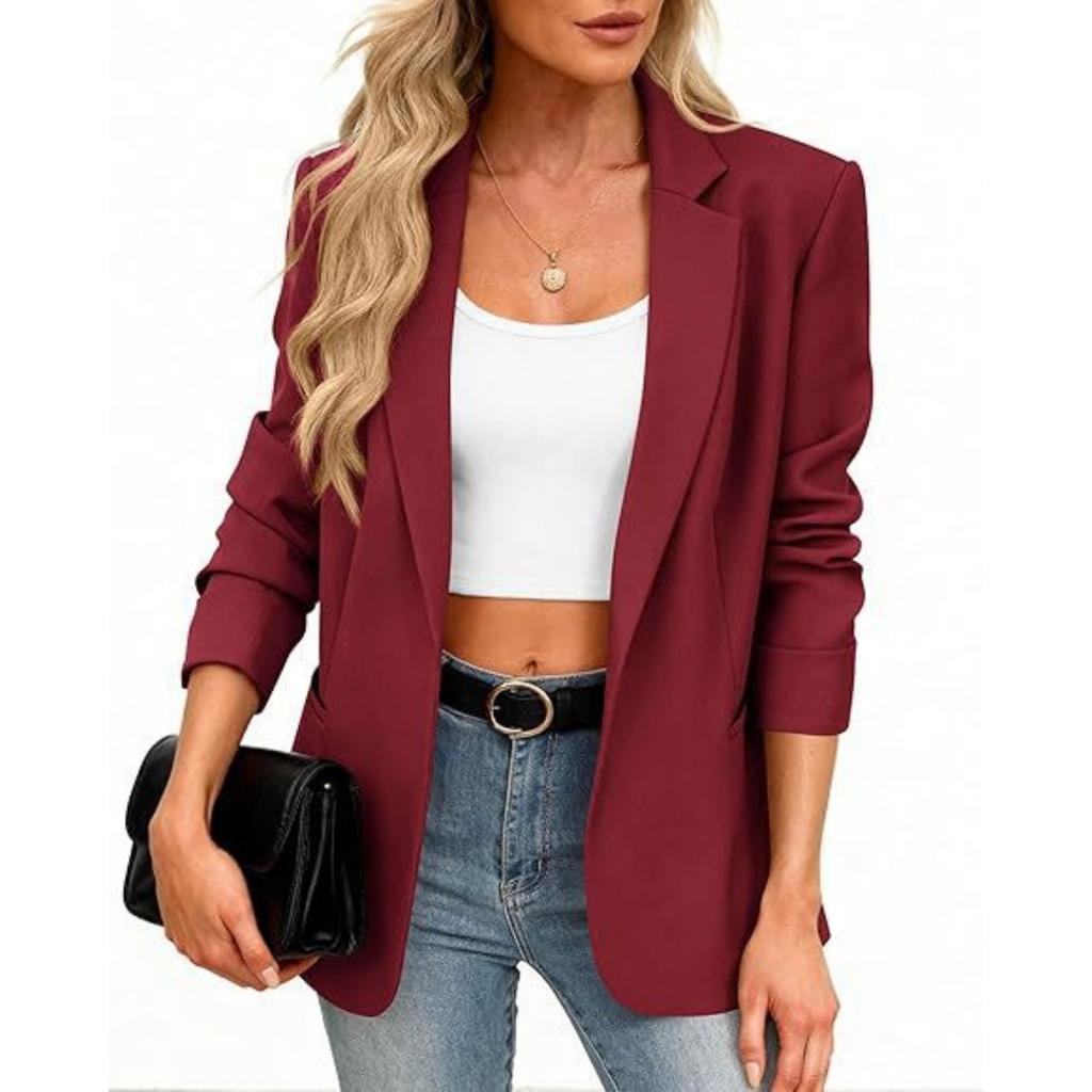 Women's Business Casual Long Sleeve Lapel Collar Jacket for Work Wear