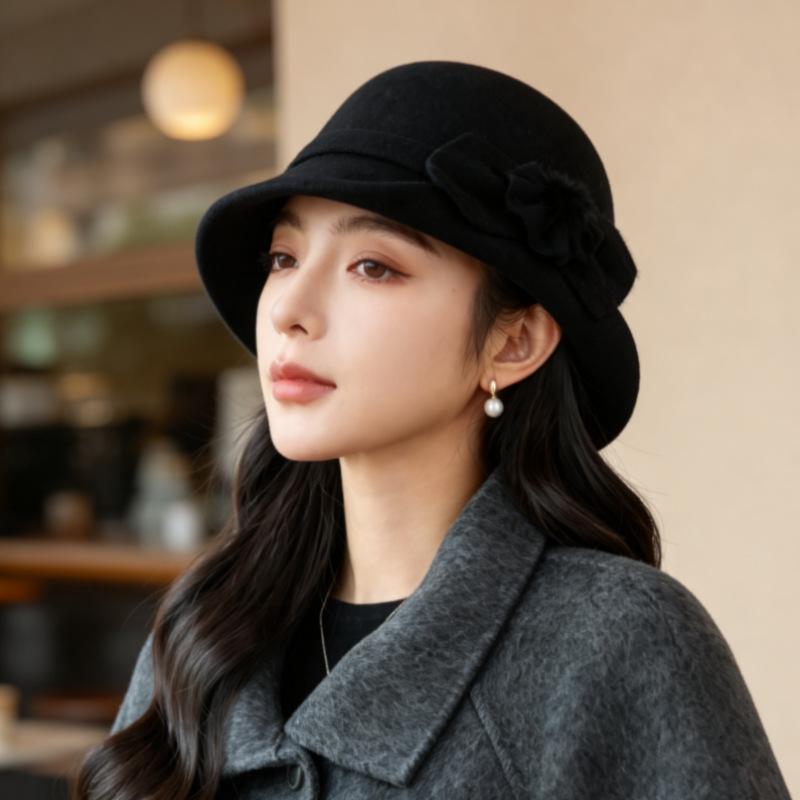 New Wool Short-brimmed Bucket Hat Women's Autumn and Winter Warm Mother Hat Elegant and Versatile In the Elderly Woolen Hat