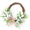 Front Door Wreath Hanging Decoration Simulated Flower Holiday Spring Home Decoration White with Rattan Hoop
