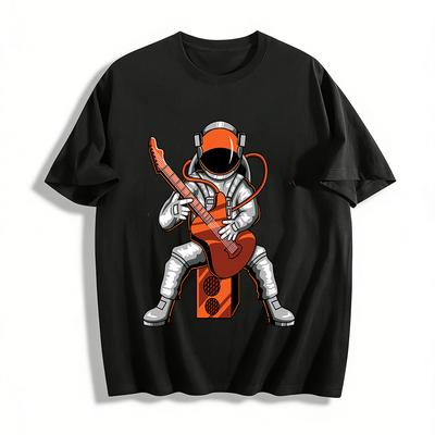Astronaut Playing Electric Guitar Cool Graphic Casual Unisex T-Shirt Pure Cotton T-shirt
