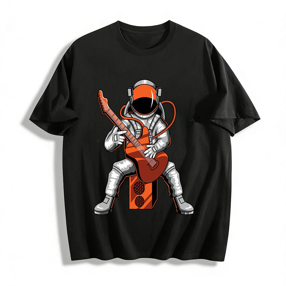 Astronaut Playing Electric Guitar Cool Graphic Casual Unisex T-Shirt Pure cotton T-shirt XXS