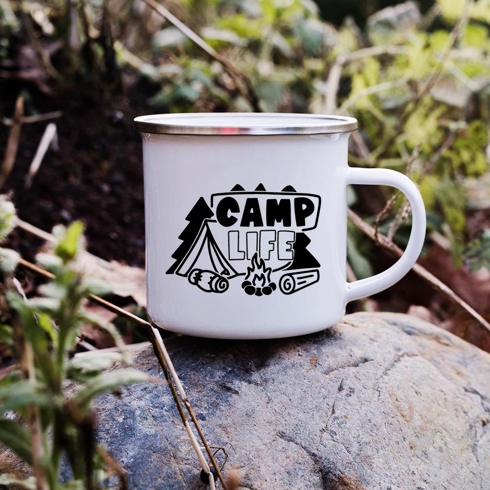 Sunset Forest Creek Creative Enamel Coffee Mugs Outdoor Travel Water Cups Camping Bonfire Party Beer Drink Milk Mug Best Gifts