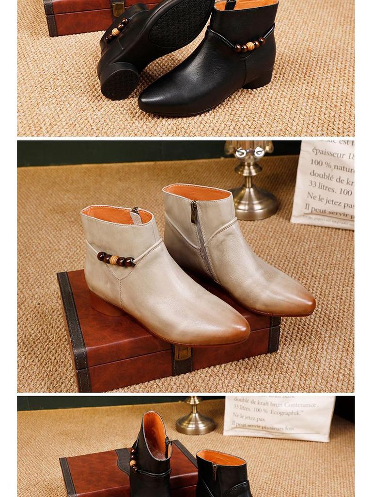 Women's 2025 Retro Low-Heel Pointed Toe Ankle Boots: High-Quality Full Leather Inside & Out, Autumn/Winter Fashion.