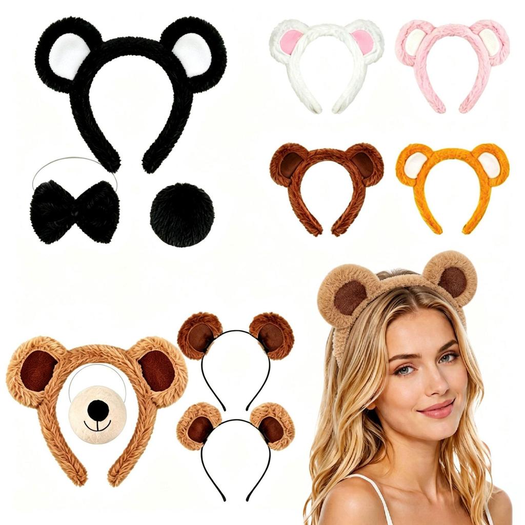 Cartoon Bear Plush Headband: Cute Bear Ears Rabbit Fur Hair Clip for Face Washing