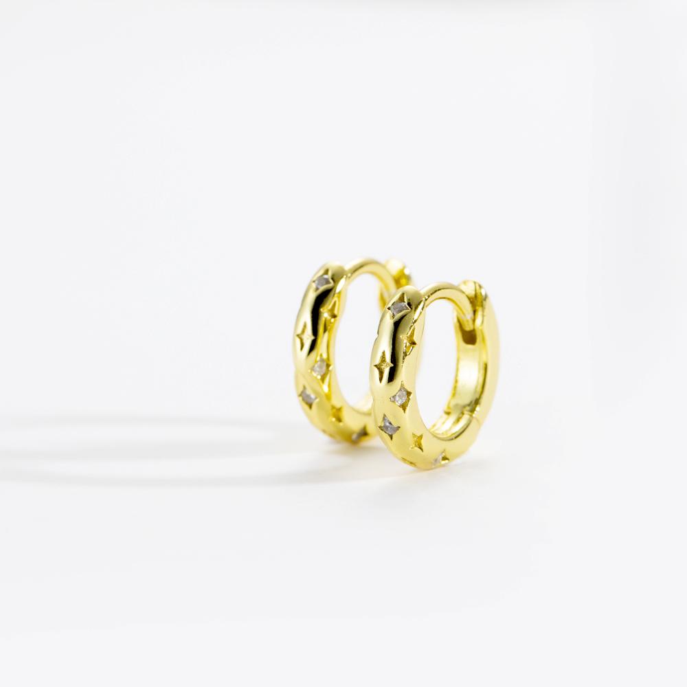 ANDYWEN 100% 925 Sterling Silver Gold 7mm Star CZ Hoops Women Hoops Rock Punk Fine Jewelry Valentiens Gift