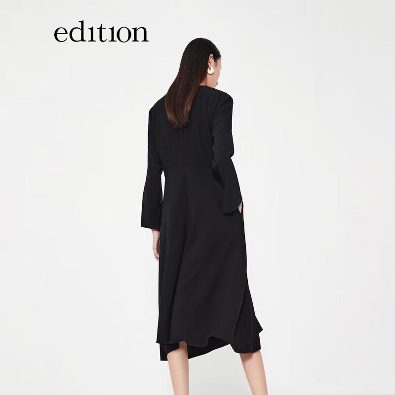 Edition Women's Black Pleated V-Neck A-Line Maxi Dress