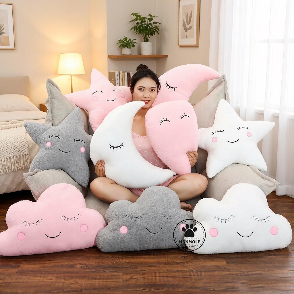 Shy Sky Plush Throw Pillow Stuffed Pink Grey White Cloud Moon Star Water Drop Soft Cushion Sofa Chair Decoration Present