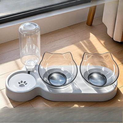 Katzennapf, Haustier Automatischer Wasserspender, Futterspender, Doppelnapf Integrierte Feuchtigkeitsdichte Öffnung, Katzen- und Hundenapf, Haustierfressgeschirr