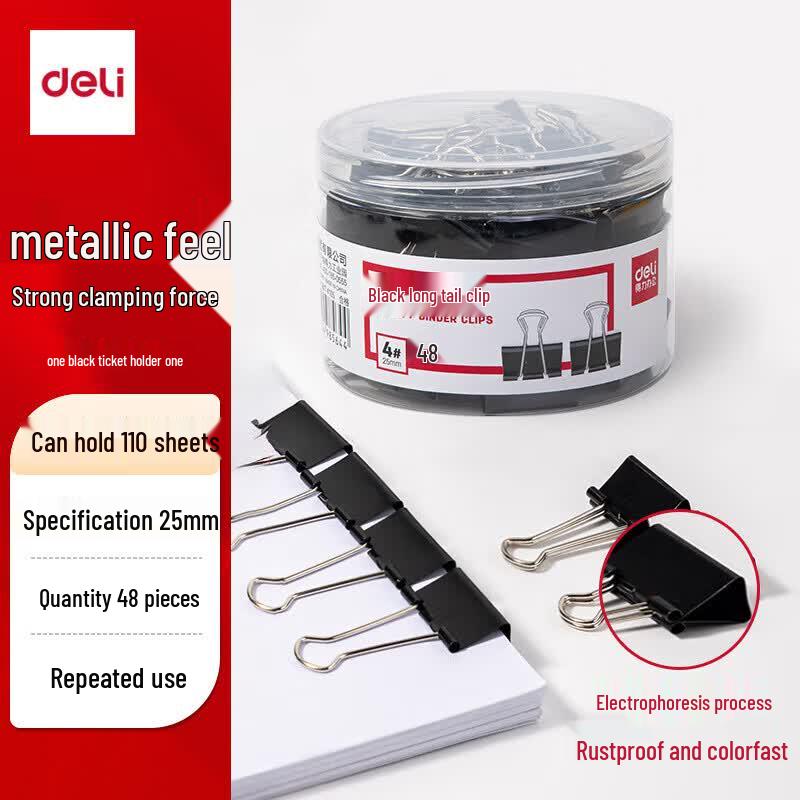 Deli 8564 25mm Black Long Tail Binder Clips