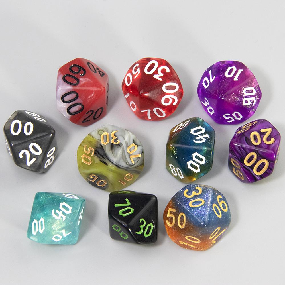 

10 шт. случайных многогранных пластиковых кубиков D4/D6/D8/D%/D10/D12/D20 разного цвета для настольной игры своими руками DND Board Game 10pcs Random D00