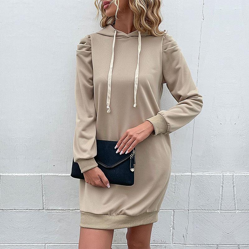 

Повседневный комфорт и универсальность Осенние женские платья Однотонные платья-свитера с длинным рукавом XL хаки