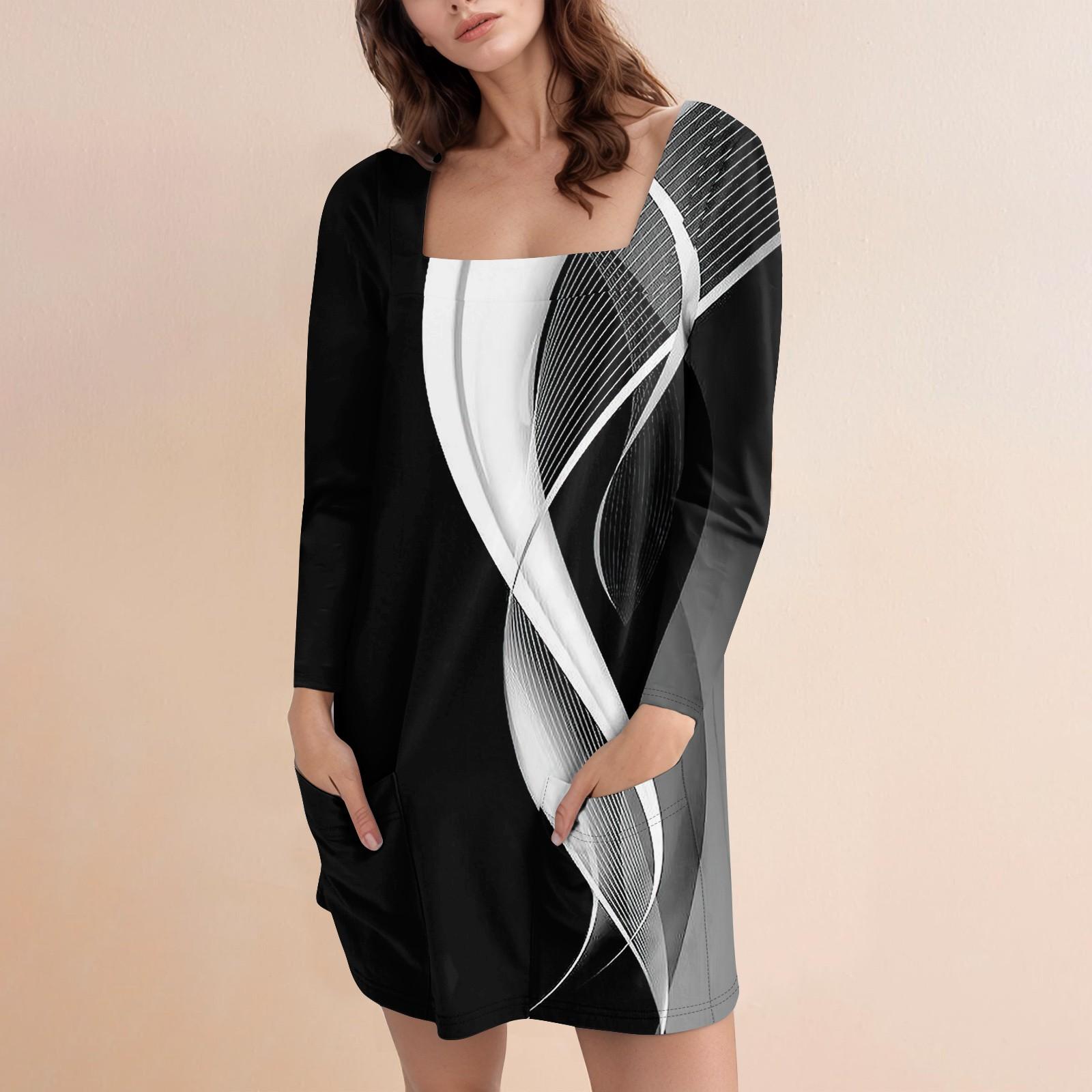 

Женское модное повседневное однотонное короткое платье с квадратным вырезом и длинным рукавом XL белый