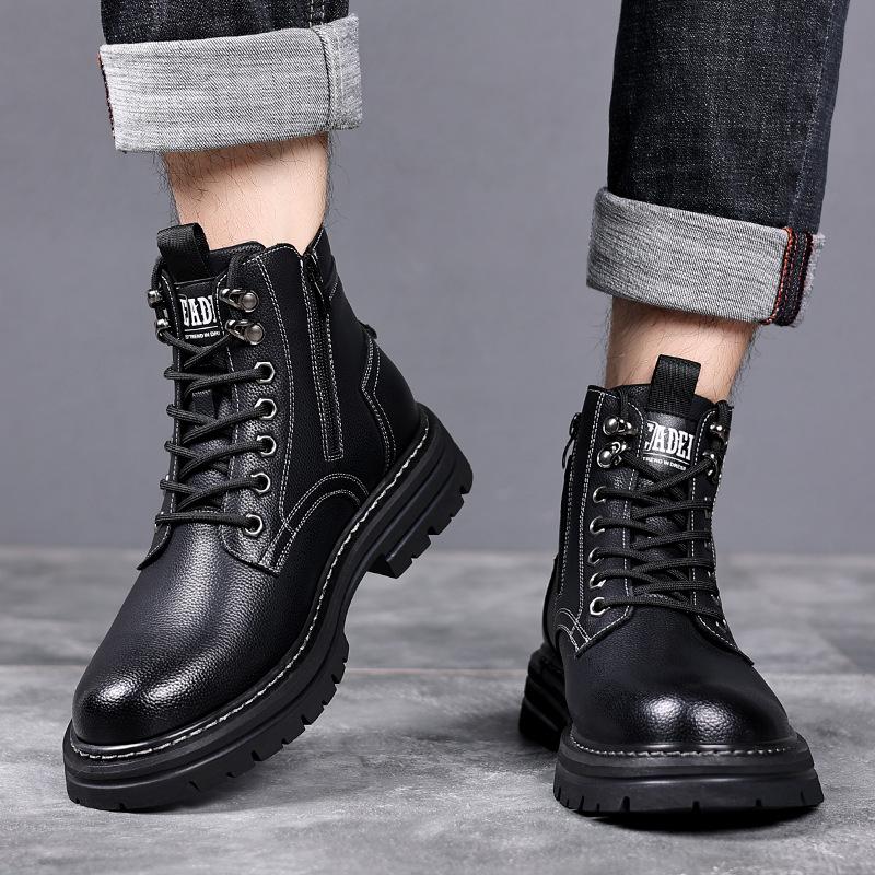 Martin boots men's autumn and winter velvet warm men's leather wool high-top cotton shoes