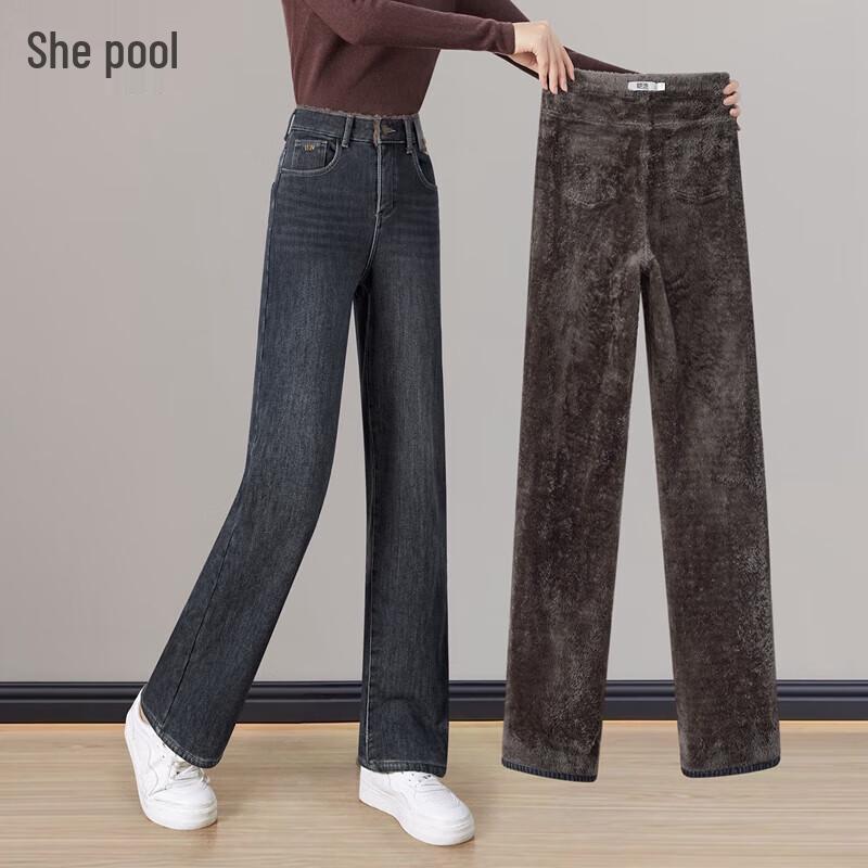 

Women s Plus Velvet Warm Straight Leg High Waist Jeans L