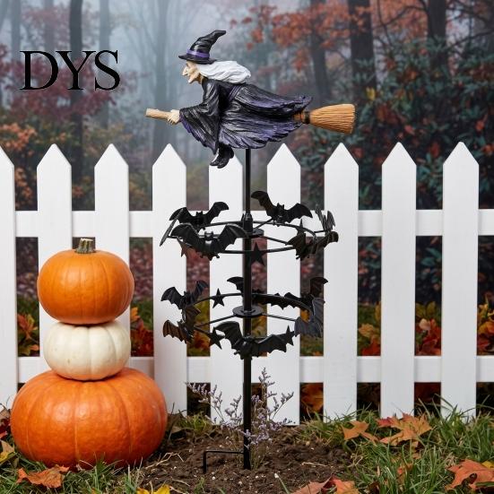 Spooky Seasonal Yard Accents Witch Garden Wind Spinner, Halloween Resin Statue Stake, Bats Weather Resistant Lawn Art And Spinner for Outdoor Pathway