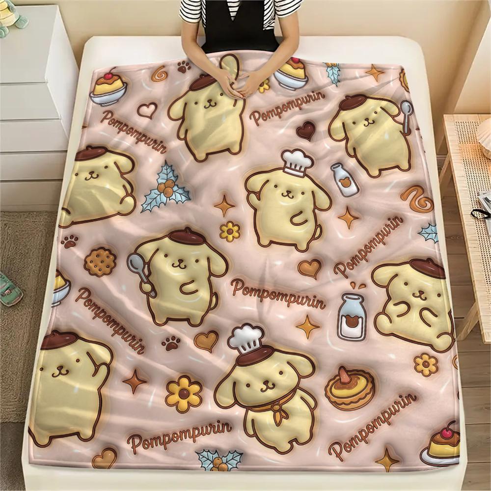 

1 шт. Фланелевое одеяло с принтом Pompompurin, Высокое качество, Для всех сезонов, Декор для дома, Тепло и уют, Идеально для Рождественских подарков 80cm x 120cm