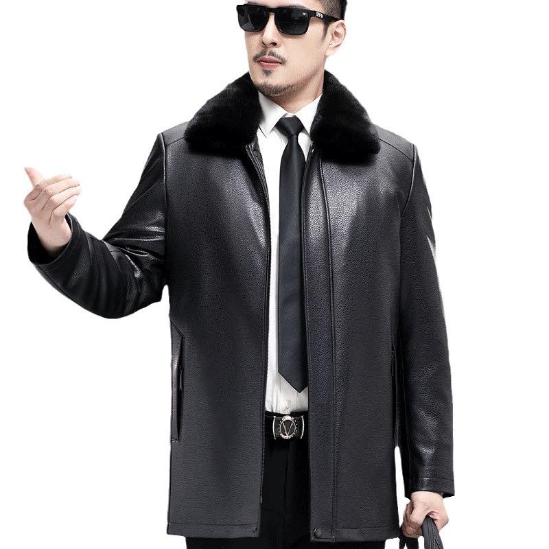 Genuine Leather Coat, Mink Fur Collar Coat, Middle-aged Men's Coat, Sheepskin Warm Gold Mink Nikon Fur