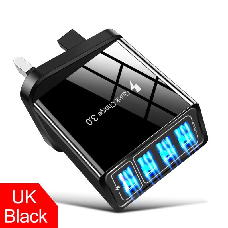 

Портативный адаптер быстрой зарядки HdoorLink QC 3.0, универсальное зарядное устройство с вилкой европейского/британского стандарта, адаптер питания с 4 портами USB, настенное зарядное устройство UK plug чёрный