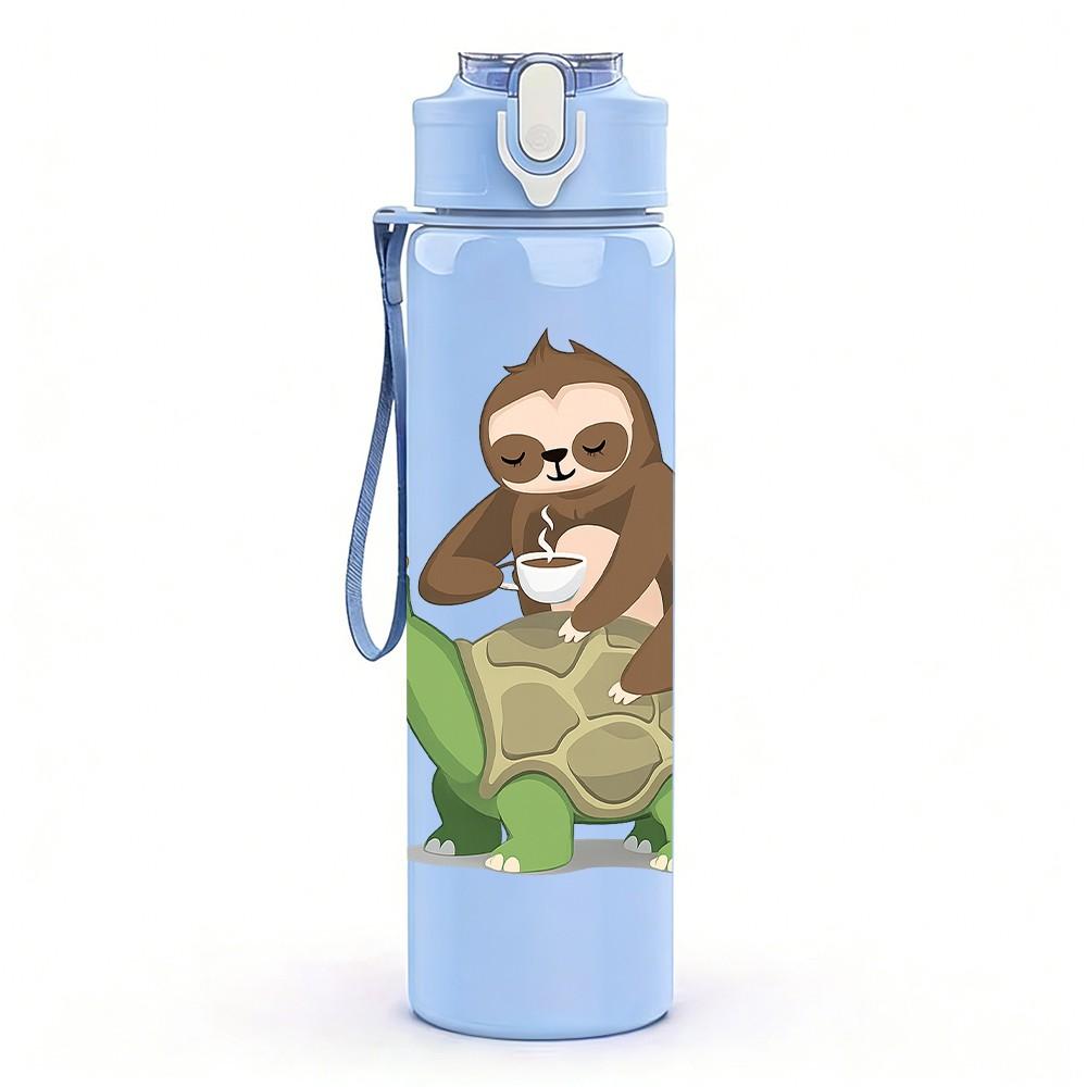 1PC Sloth Turtle Cute Cartoon Print 750ml Color Plastic Sports Water Bottle Leakproof Flip Straw Lid Suitable for Sports Office Home Use